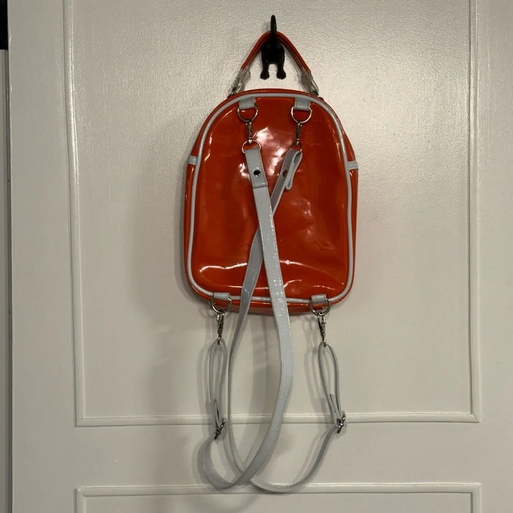 Teddy Fresh Glossy Orange and White Mini PVC Backpack